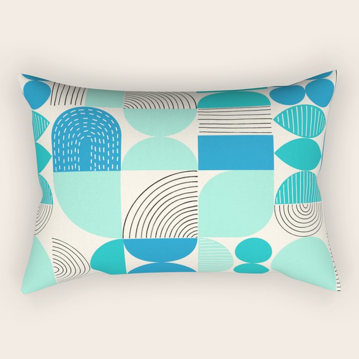 Mid-Century Geometrics Aqua Blue Teal Pattern Rectangular Pillow Gallery Image 2