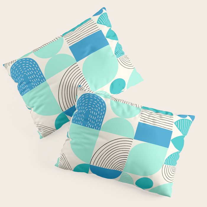 Mid-Century Geometrics Aqua Blue Teal Pattern Pillow Sham Gallery Image 3