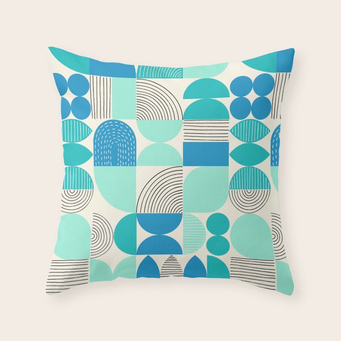 Mid-Century Geometrics Aqua Blue Teal Pattern Throw Pillow Gallery Image 6