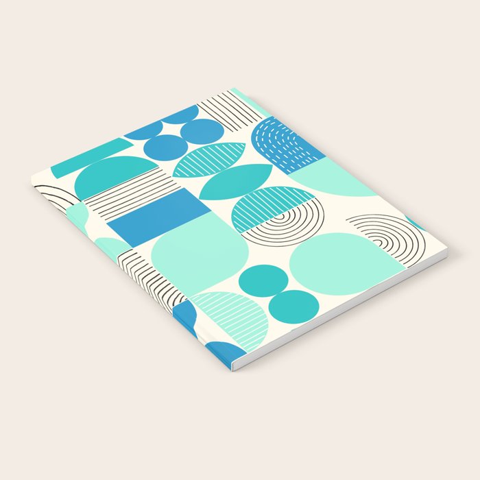 Mid-Century Geometrics Aqua Blue Teal Pattern Notebook Gallery Image 1
