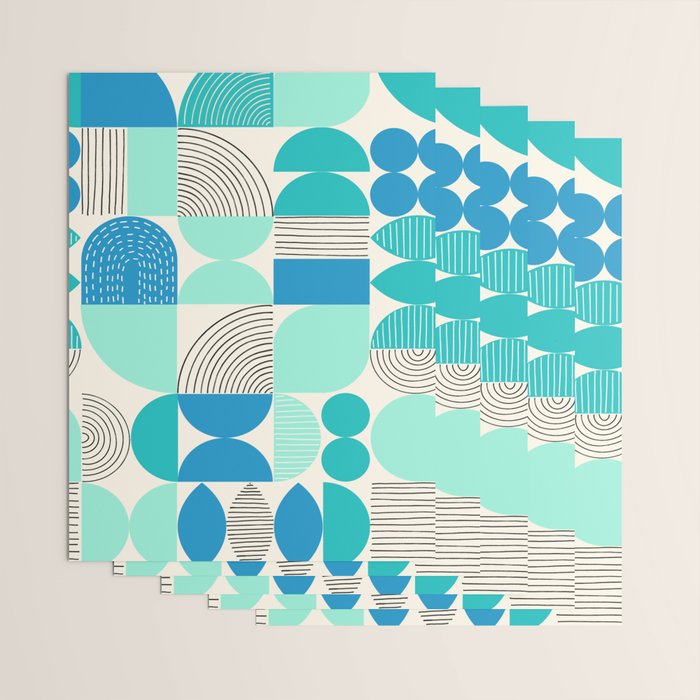 Mid-Century Geometrics Aqua Blue Teal Pattern Wrapping Paper Gallery Image 3
