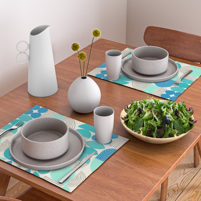 Mid-Century Geometrics Aqua Blue Teal Pattern Placemat Gallery Image 2
