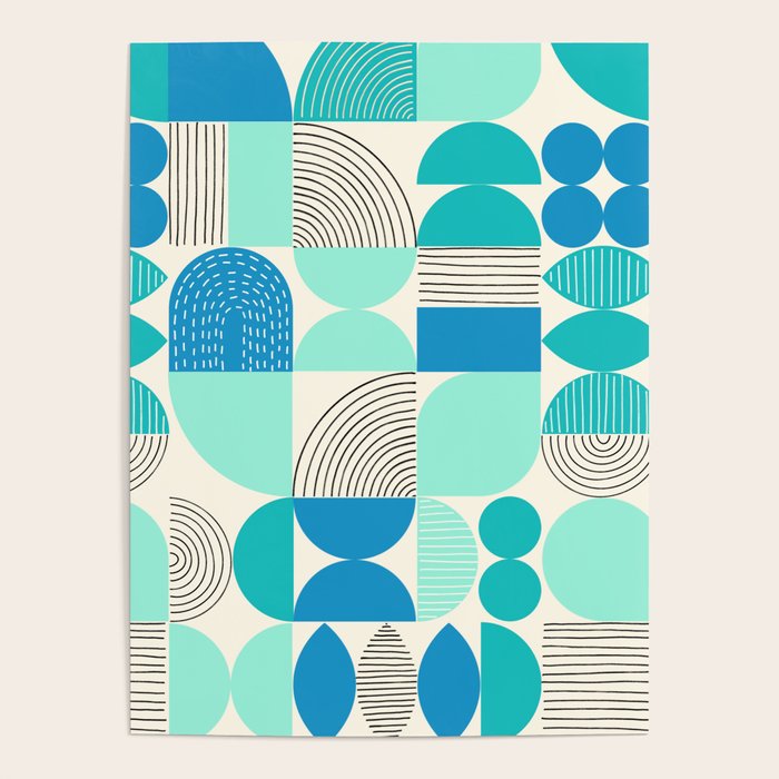 Mid-Century Geometrics Aqua Blue Teal Pattern Poster Gallery Image 4
