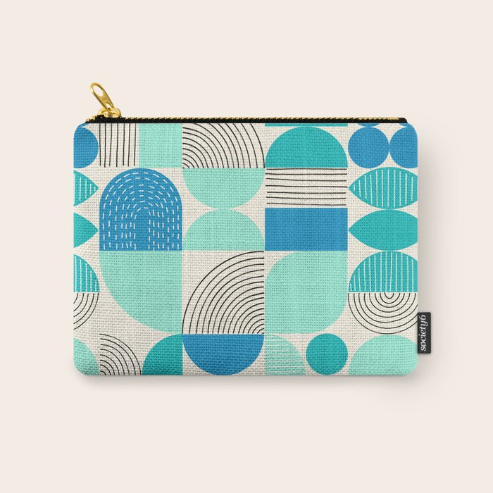 Mid-Century Geometrics Aqua Blue Teal Pattern Carry All Pouch Gallery Image 1