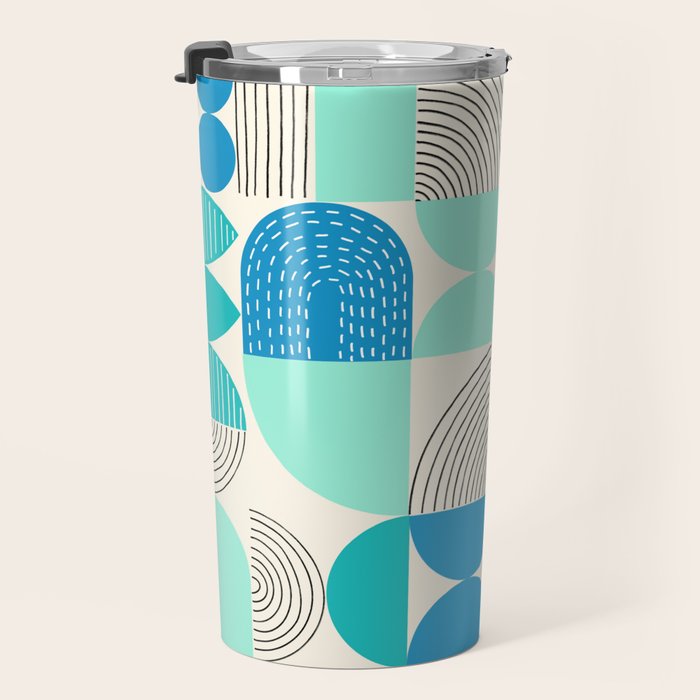 Mid-Century Geometrics Aqua Blue Teal Pattern Travel Mug Gallery Image 3