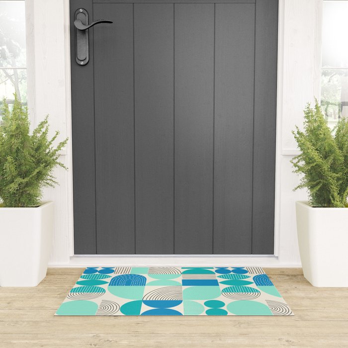 Mid-Century Geometrics Aqua Blue Teal Pattern Welcome Mat Gallery Image 3