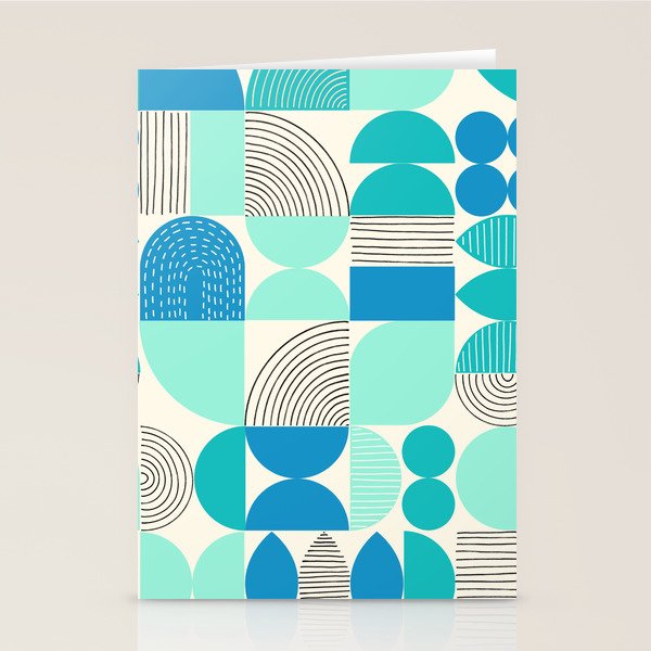 Mid-Century Geometrics Aqua Blue Teal Pattern Stationery Card Gallery Image 2