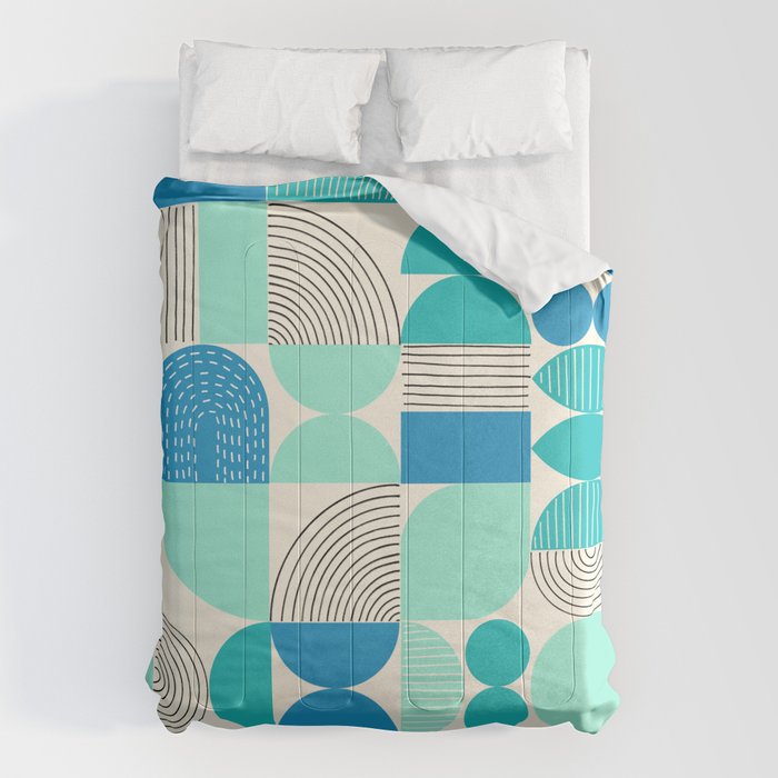 Mid-Century Geometrics Aqua Blue Teal Pattern Comforter Gallery Image 1