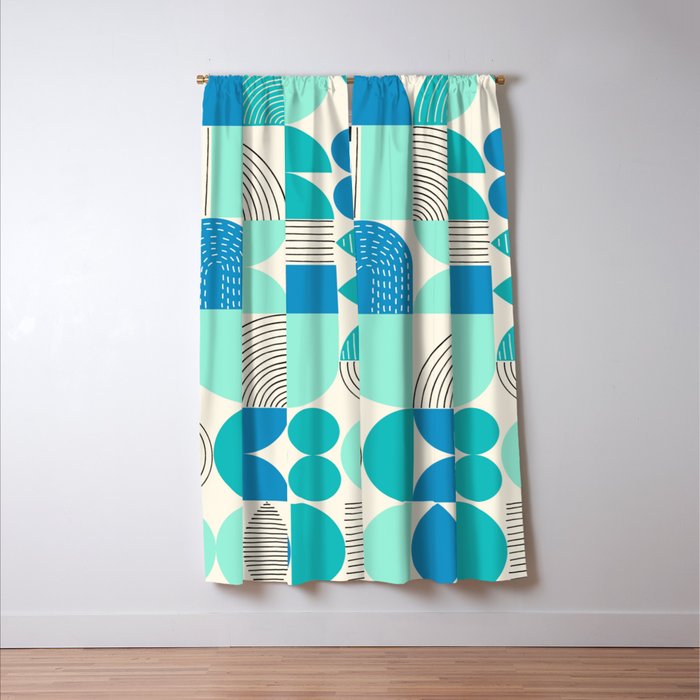 Mid-Century Geometrics Aqua Blue Teal Pattern Window Curtain Gallery Image 3