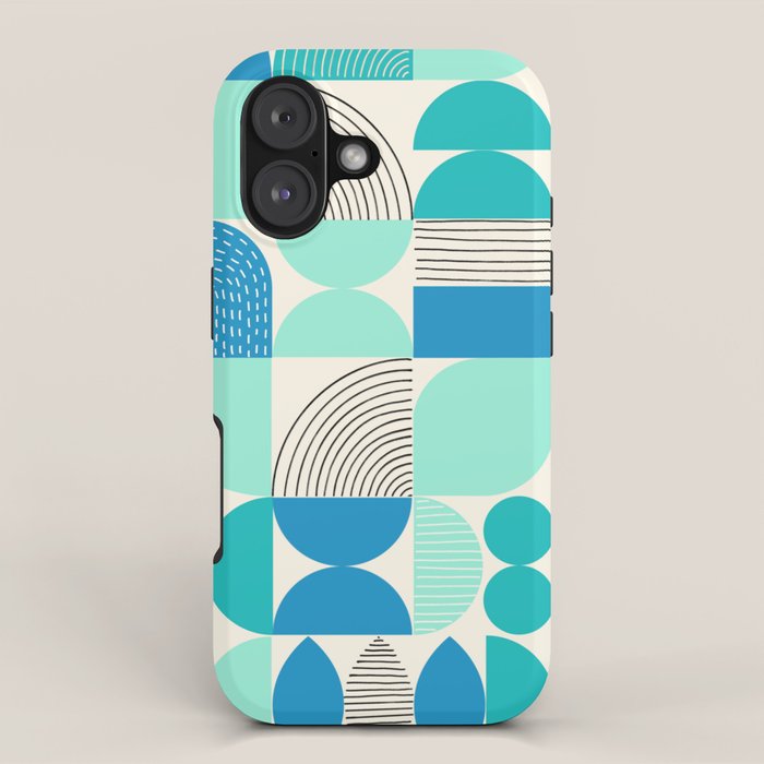 Mid-Century Geometrics Aqua Blue Teal Pattern iPhone Case Gallery Image 1