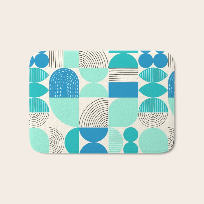 Mid-Century Geometrics Aqua Blue Teal Pattern Bath Mat Gallery Image 1