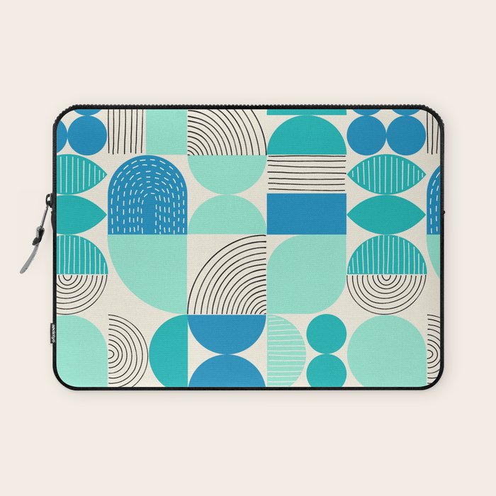 Mid-Century Geometrics Aqua Blue Teal Pattern Laptop Sleeve Gallery Image 1