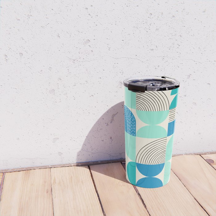 Mid-Century Geometrics Aqua Blue Teal Pattern Travel Mug Gallery Image 4