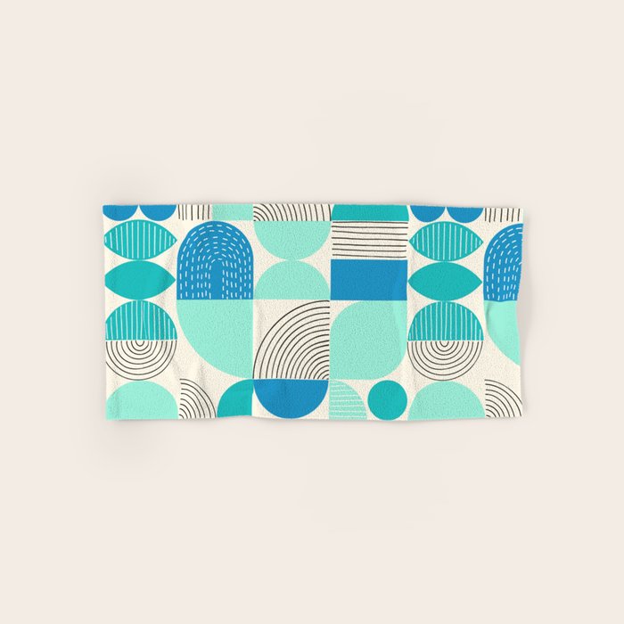 Mid-Century Geometrics Aqua Blue Teal Pattern Bath Towel Gallery Image 1