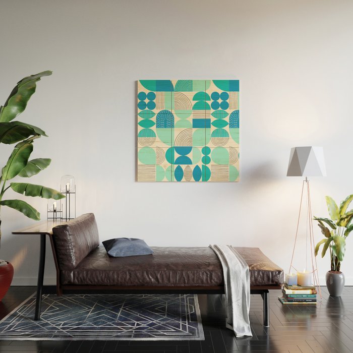 Mid-Century Geometrics Aqua Blue Teal Pattern Wood Wall Art Gallery Image 2