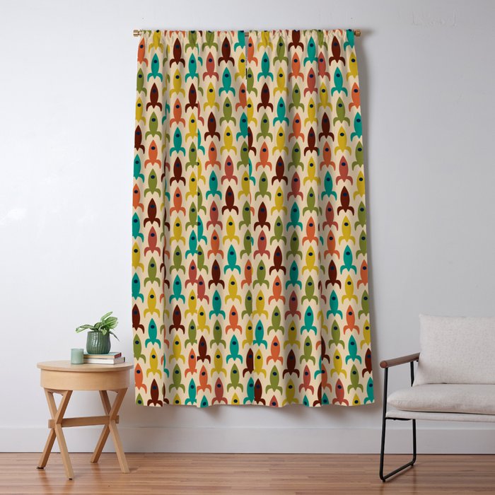 Little Rockets - Atomic Age Mid-Century Modern Pattern in Mid Mod Multicolour  Window Curtain Gallery Image 1