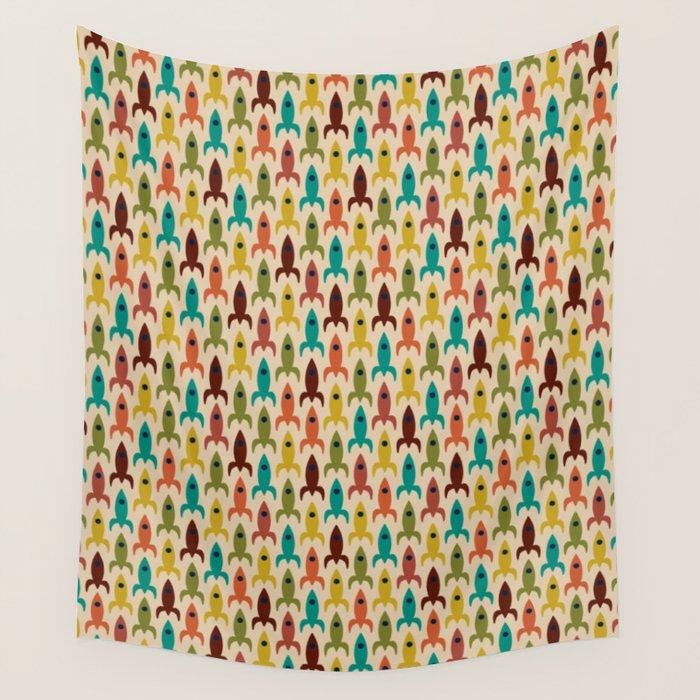 Little Rockets - Atomic Age Mid-Century Modern Pattern in Mid Mod Multicolour  Wall Tapestry Gallery Image 4