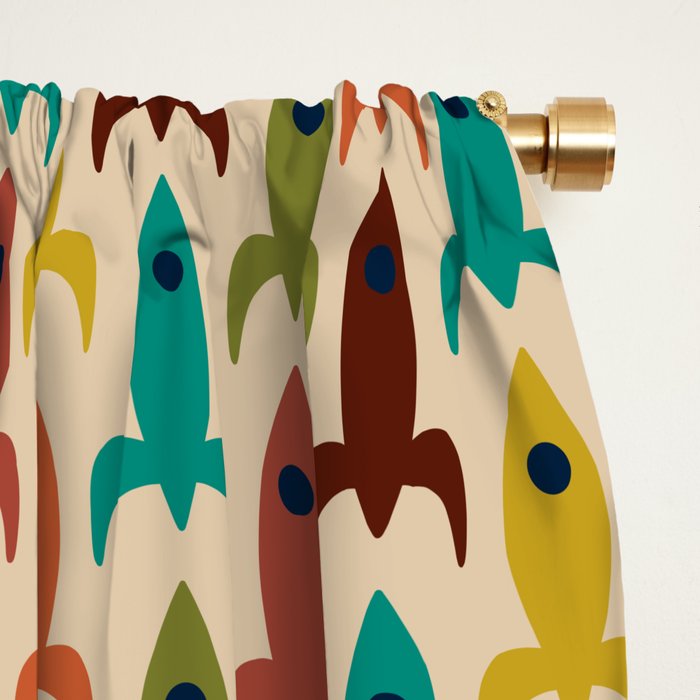 Little Rockets - Atomic Age Mid-Century Modern Pattern in Mid Mod Multicolour  Window Curtain Gallery Image 2