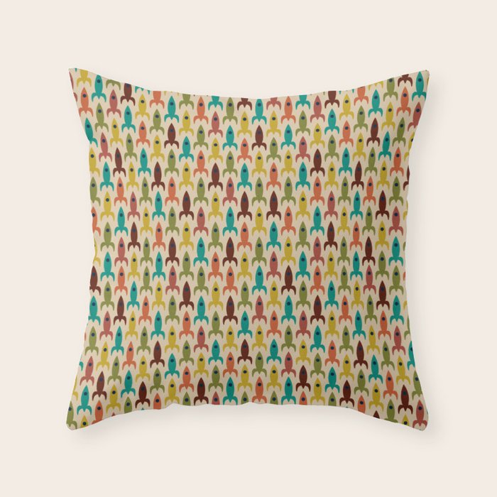 Little Rockets - Atomic Age Mid-Century Modern Pattern in Mid Mod Multicolour  Throw Pillow Gallery Image 1