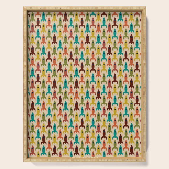 Little Rockets - Atomic Age Mid-Century Modern Pattern in Mid Mod Multicolour  Serving Tray Gallery Image 1