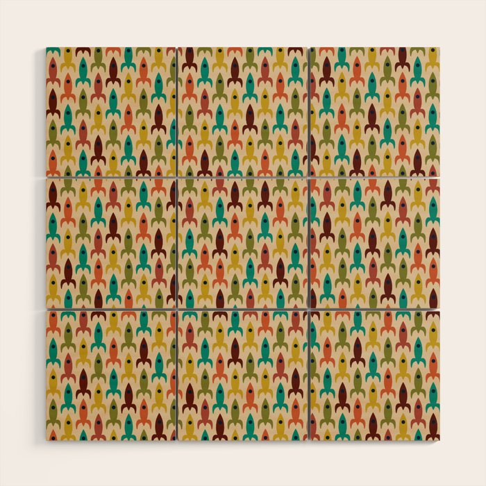 Little Rockets - Atomic Age Mid-Century Modern Pattern in Mid Mod Multicolour  Wood Wall Art Gallery Image 1