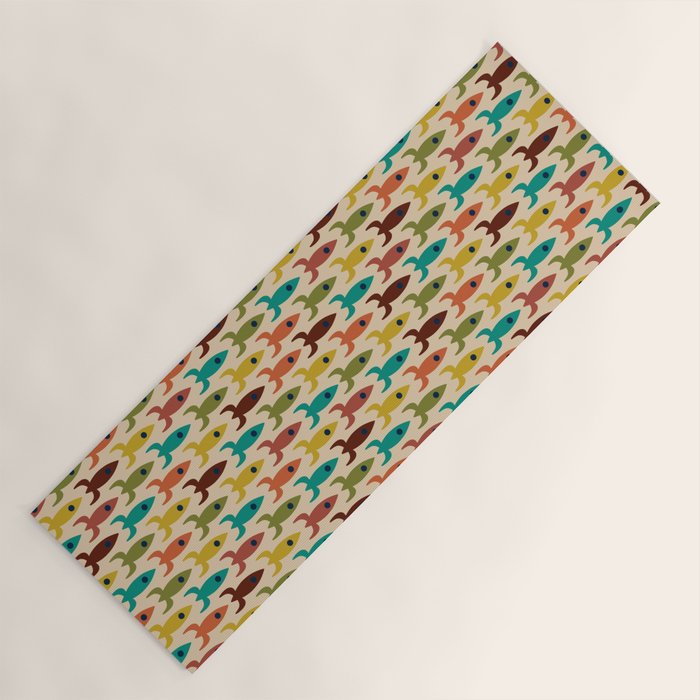 Little Rockets - Atomic Age Mid-Century Modern Pattern in Mid Mod Multicolour  Yoga Mat Gallery Image 1