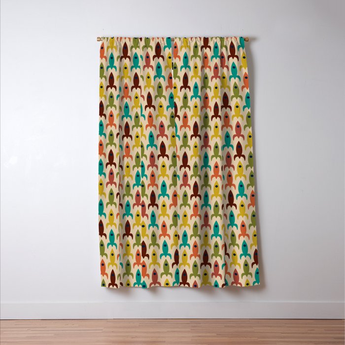 Little Rockets - Atomic Age Mid-Century Modern Pattern in Mid Mod Multicolour  Window Curtain Gallery Image 3