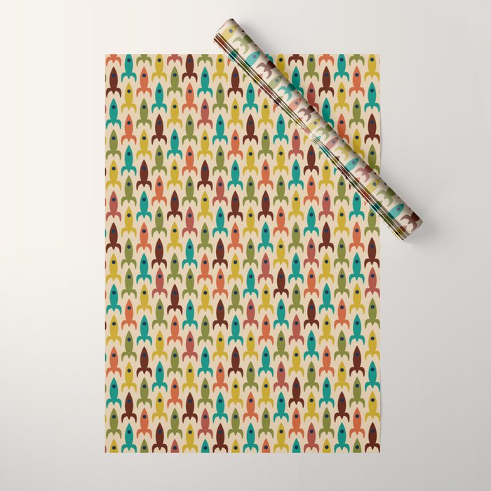Little Rockets - Atomic Age Mid-Century Modern Pattern in Mid Mod Multicolour  Wrapping Paper Gallery Image 1