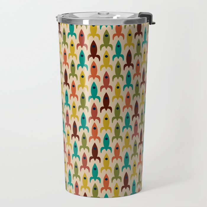 Little Rockets - Atomic Age Mid-Century Modern Pattern in Mid Mod Multicolour  Travel Mug Gallery Image 2
