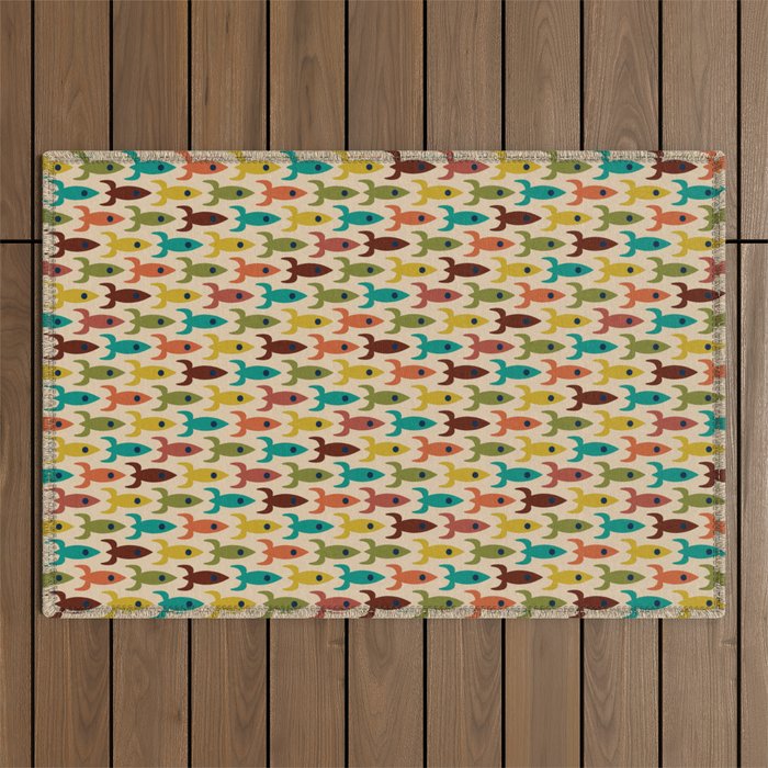 Little Rockets - Atomic Age Mid-Century Modern Pattern in Mid Mod Multicolour  Outdoor Rug Gallery Image 1