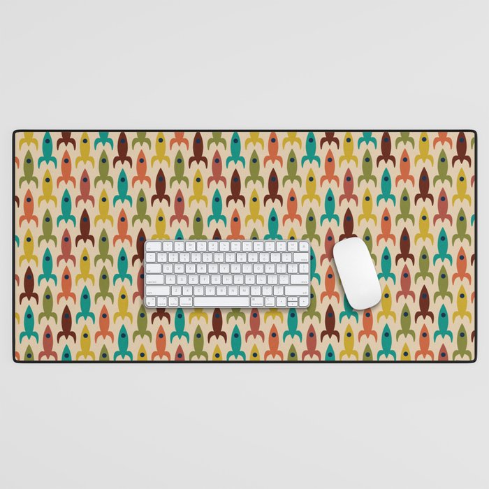 Little Rockets - Atomic Age Mid-Century Modern Pattern in Mid Mod Multicolour  Desk Mat Gallery Image 1