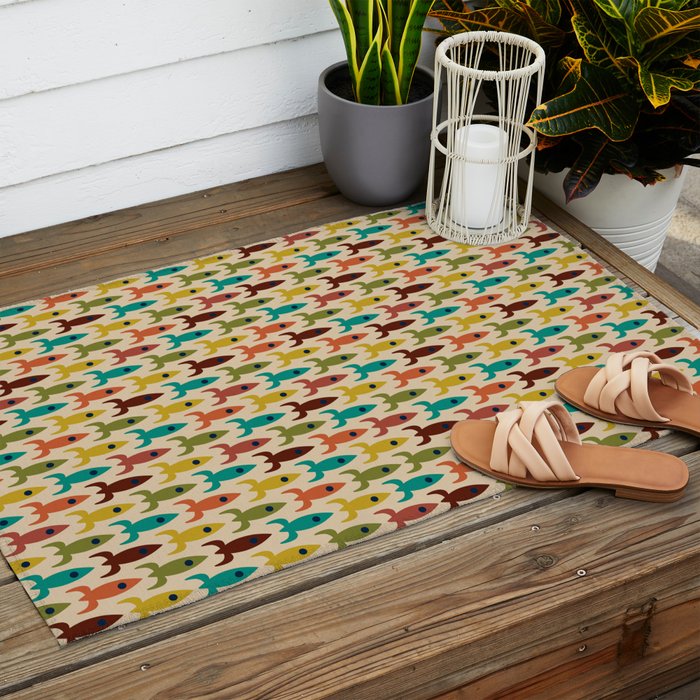 Little Rockets - Atomic Age Mid-Century Modern Pattern in Mid Mod Multicolour  Outdoor Rug Gallery Image 2