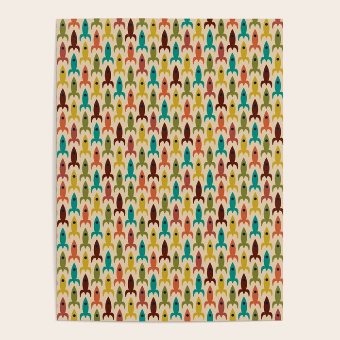 Little Rockets - Atomic Age Mid-Century Modern Pattern in Mid Mod Multicolour  Poster Gallery Image 1