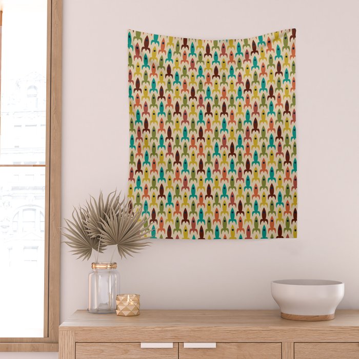 Little Rockets - Atomic Age Mid-Century Modern Pattern in Mid Mod Multicolour  Wall Tapestry Gallery Image 2