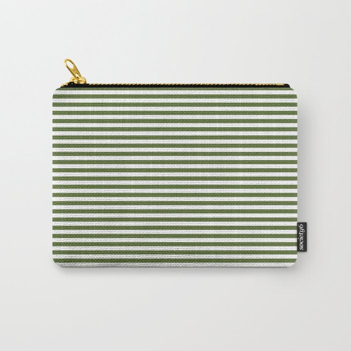 Dark Olive Green and White Horizontal Stripe Pattern for Elegant Interior Accents Carry All Pouch Gallery Image 1