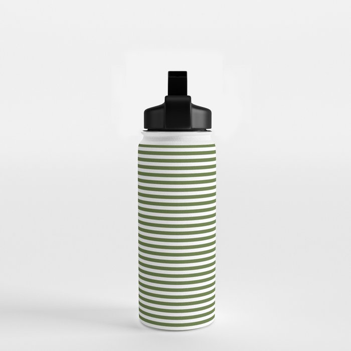 Dark Olive Green and White Horizontal Stripe Pattern for Elegant Interior Accents Water Bottle Gallery Image 2