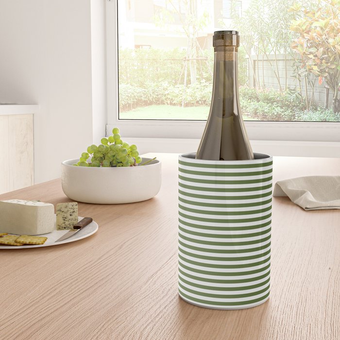 Dark Olive Green and White Horizontal Stripe Pattern for Elegant Interior Accents Wine Chiller Gallery Image 4