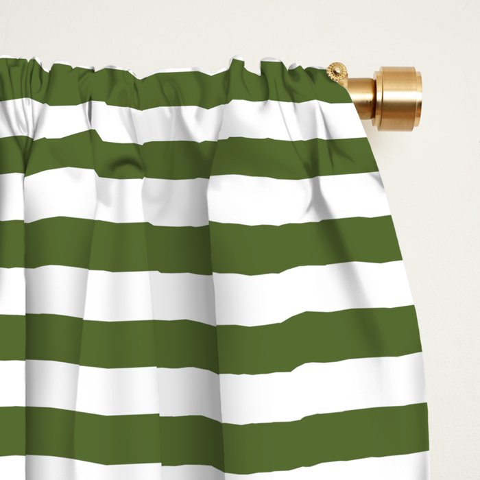 Dark Olive Green and White Horizontal Stripe Pattern for Elegant Interior Accents Window Curtain Gallery Image 2