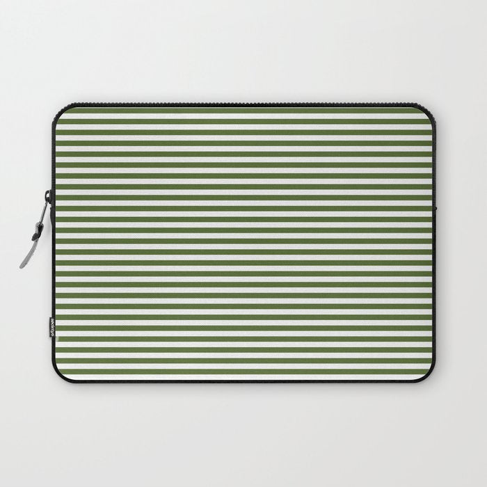 Dark Olive Green and White Horizontal Stripe Pattern for Elegant Interior Accents Laptop Sleeve Gallery Image 1