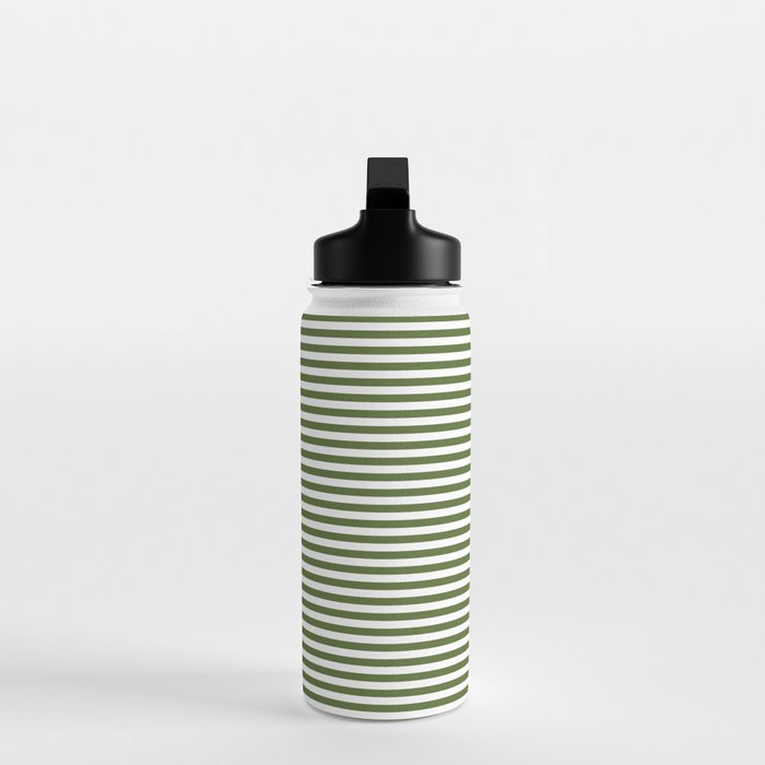 Dark Olive Green and White Horizontal Stripe Pattern for Elegant Interior Accents Water Bottle Gallery Image 3