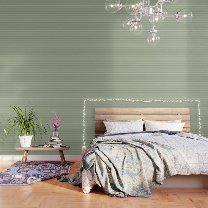 Dark Olive Green and White Horizontal Stripe Pattern for Elegant Interior Accents Wallpaper Gallery Image 3