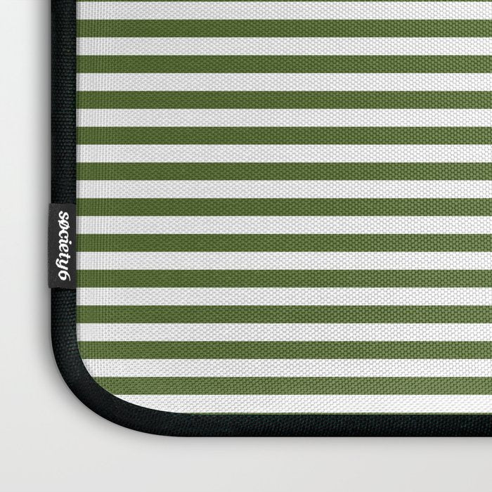 Dark Olive Green and White Horizontal Stripe Pattern for Elegant Interior Accents Laptop Sleeve Gallery Image 3