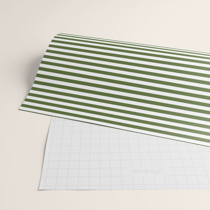 Dark Olive Green and White Horizontal Stripe Pattern for Elegant Interior Accents Wrapping Paper Gallery Image 2