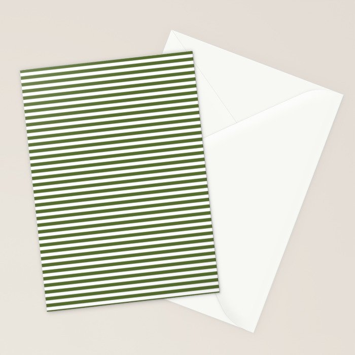 Dark Olive Green and White Horizontal Stripe Pattern for Elegant Interior Accents Stationery Card Gallery Image 2