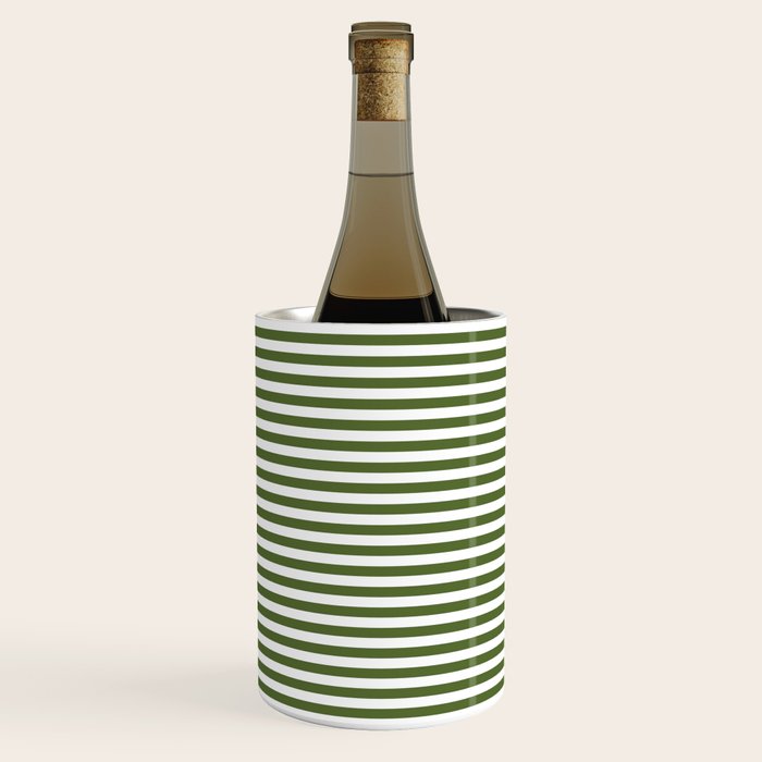 Dark Olive Green and White Horizontal Stripe Pattern for Elegant Interior Accents Wine Chiller Gallery Image 1