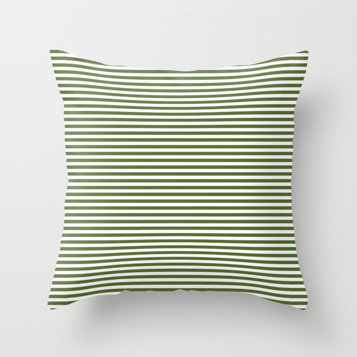 Dark Olive Green and White Horizontal Stripe Pattern for Elegant Interior Accents Throw Pillow Gallery Image 1