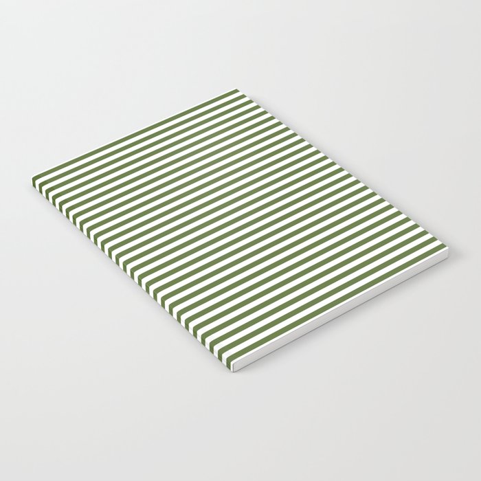 Dark Olive Green and White Horizontal Stripe Pattern for Elegant Interior Accents Notebook Gallery Image 1