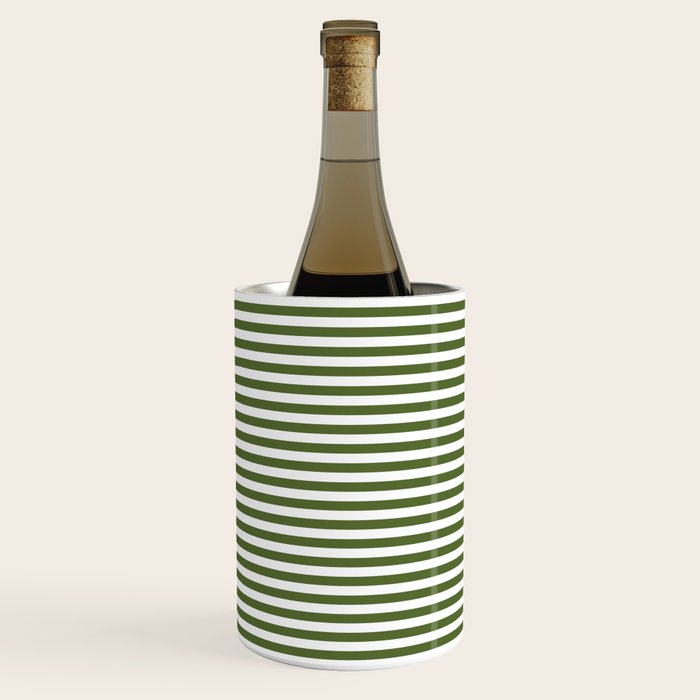 Dark Olive Green and White Horizontal Stripe Pattern for Elegant Interior Accents Wine Chiller Gallery Image 2