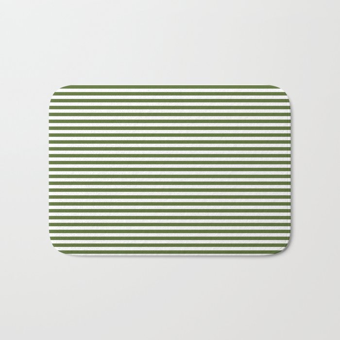 Dark Olive Green and White Horizontal Stripe Pattern for Elegant Interior Accents Bath Mat Gallery Image 1