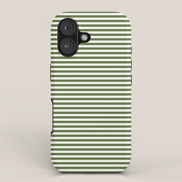 Dark Olive Green and White Horizontal Stripe Pattern for Elegant Interior Accents iPhone Case Gallery Image 1